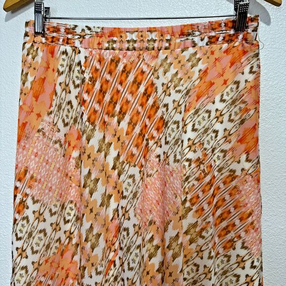 Passport Women's Orange Geometric Pull Up Maxi Lined Preppy Skirt Sz Medium NWT - Picture 2 of 13